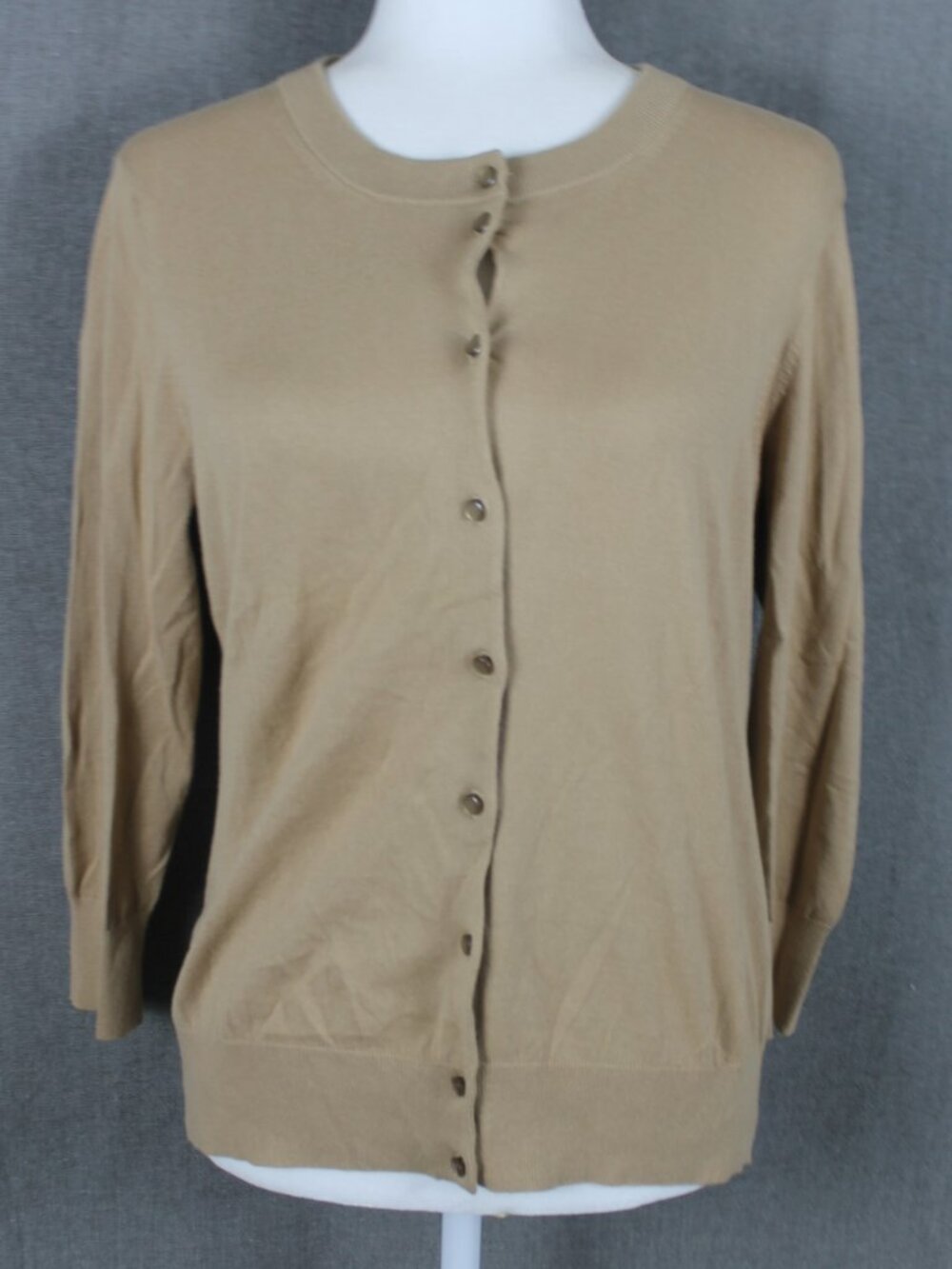 J. Crew The Clare Cardigan Women's Size L 3/4 Sleeve Cotton Sweater Tan NWT